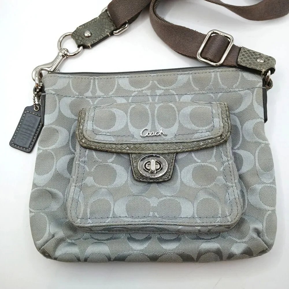Coach Penelope Signature Turn-Lock Crossbody Bag in Silver With Lavender Lining